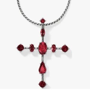 🆕 Brighton Ruby Red Crystal Cross Pendant Silver-tone One Love Necklace NWT $58